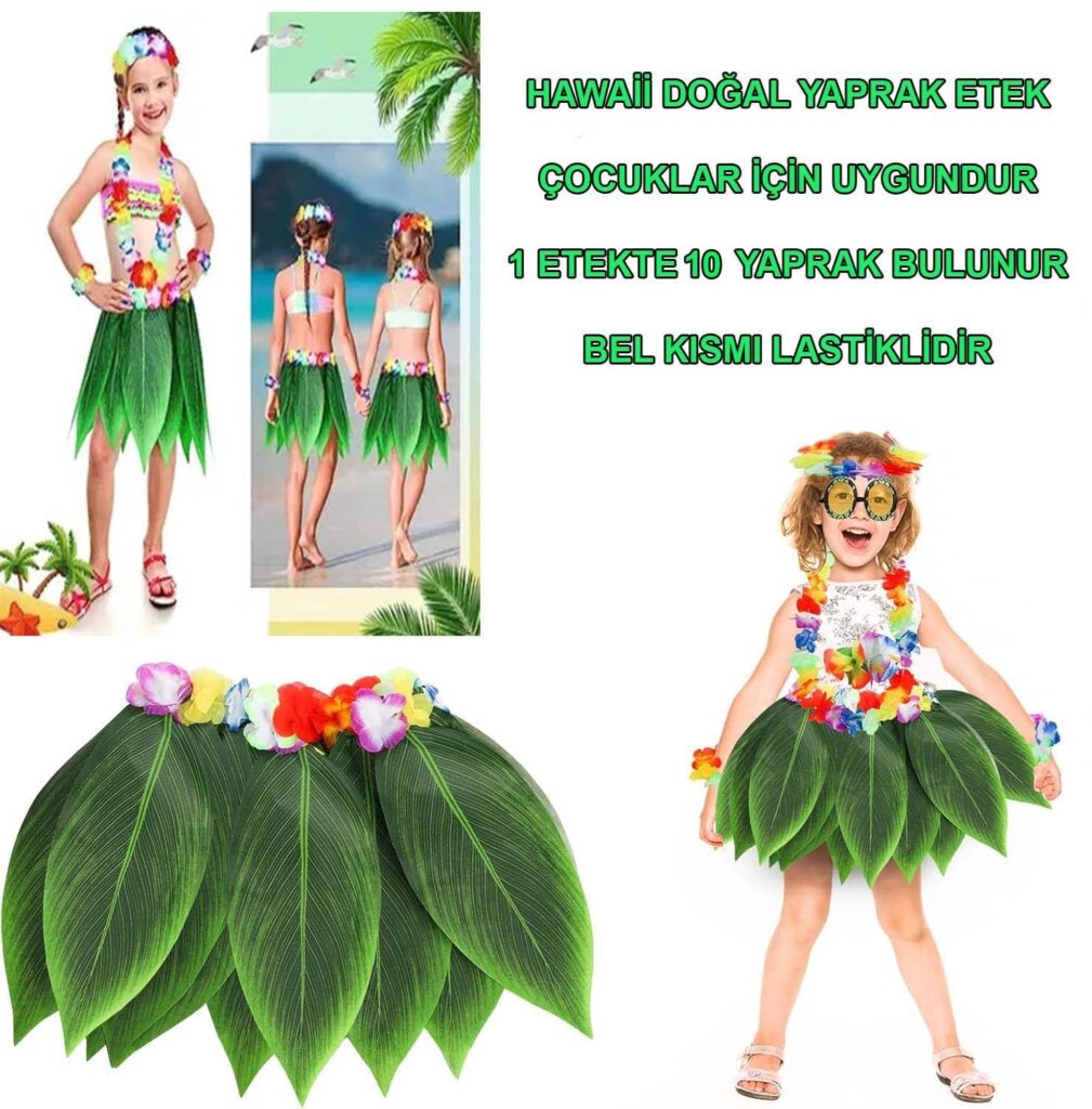 Mey İthalat® Tropikal Esintili Hawaii Yapraklı Parti Eteği Çocuk Boy