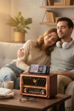 BUFFER® Büyük Boy Telefon Tutma Saplı Retro Ahşap Tasarım Bluetooth Hoparlörlü Radyo – FM/AM Destekli, Şarjlı ve Taşınabilir Radyo NS-8077 - Görsel 7