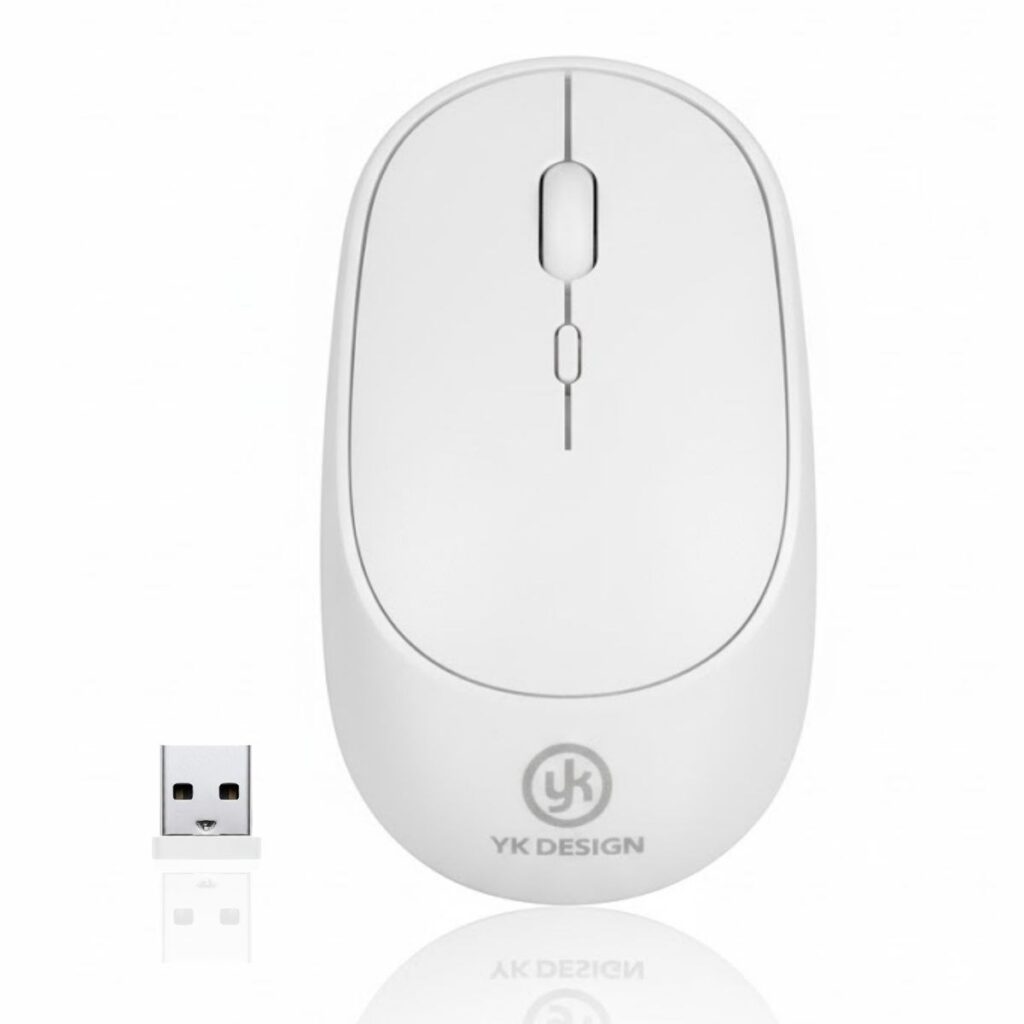 BUFFER® Beyaz Renkli Ergonomik Sessiz Kablosuz Mouse – USB Alıcılı