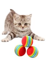 Buffer® 3lü Gökkuşağı Sünger Kedi Köpek Çiğneme Oyun Topu 4,2 cm - Görsel 7