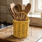 BUFFER® Yuvarlak Hasır Dokulu Plastik Rattan Kaşıklık & Çatallık – Askılı Kendiliğinden Tutmalı Çok Amaçlı Mutfak Organizeri - Görsel 5