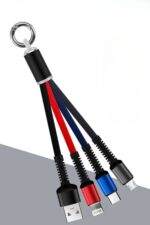 BUFFER® Işıklı Anahtarlık Model 3 in 1 USB Çıkışlı MİKRO,TYPE-C ve İphone Uyumlu Şarj Kablosu - Görsel 7