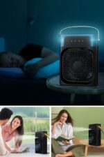 BUFFER® Taşınabilir 3 Farklı Mod Ayarlı 7 Farklı Led Işıklı Sulu Soğutmalı Taşınabilir Masaüstü USB Fan Vantilatör - Görsel 7