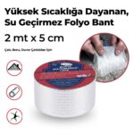 BUFFER® 2 Mt Yüksek Sıcaklık Dayanan Su Geçirmez Çatı  Duvar Çatlak Onarıcı Yapışkan Bant Folyo 5 Cm