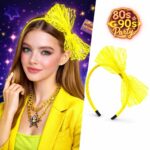 Mey İthalat® 80’ler 90’lar Neon Sarı Dantel Taç Fiyonklu