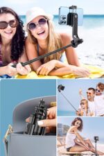 BUFFER® Fotoğraf Makinası ve Telefon Takılabilen 2si 1 Arada 2.2m Uzayan Selfie Çubuğu Kumandalı Tripod - Görsel 7