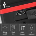 BUFFER® Solar Enerjili USB ile Şarj Edilebilir Ledli Bisiklet Feneri Kornalı ve Su Geçirmez Far - Görsel 6