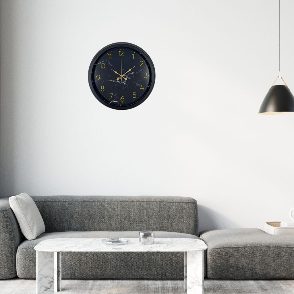 Siyah 40 Cm Mermer Desenli Metal Duvar Saati