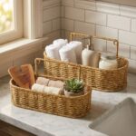 BUFFER® 2’li Duvar Askılı Plastik Rattan Organizer – Oval Hasır Görünümlü Mutfak Raf Sepeti, Banyo ve Ev İçi Düzenleme Ünitesi - Görsel 4