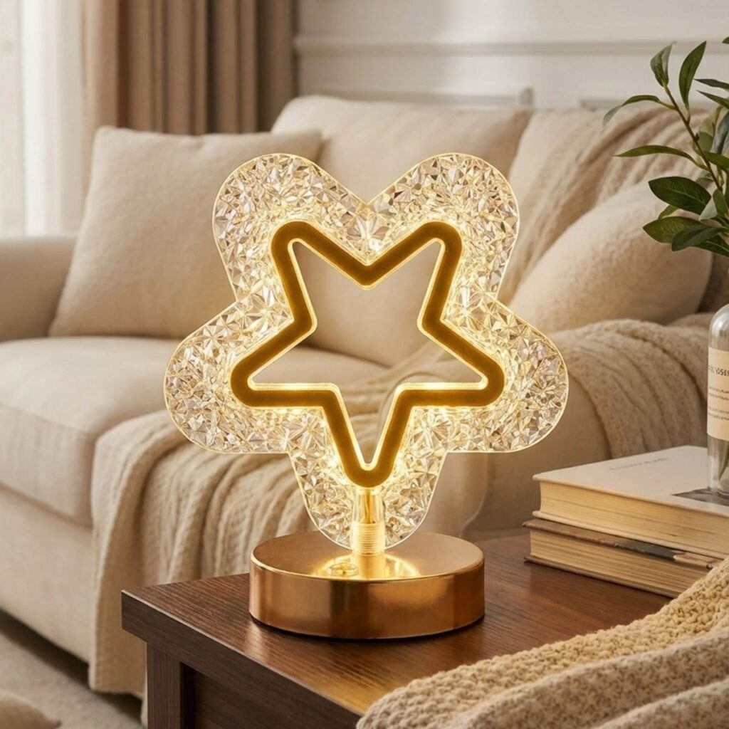 BUFFER® İçi Boş Yıldız Şeklinde Kristal LED Masa Lambası – Dokunmatik