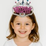 Mey İthalat® Gümüş Renk Taç Üzeri Pembe Birthday Prenses Yazılı Çocuk Parti Tacı 11X12 cm