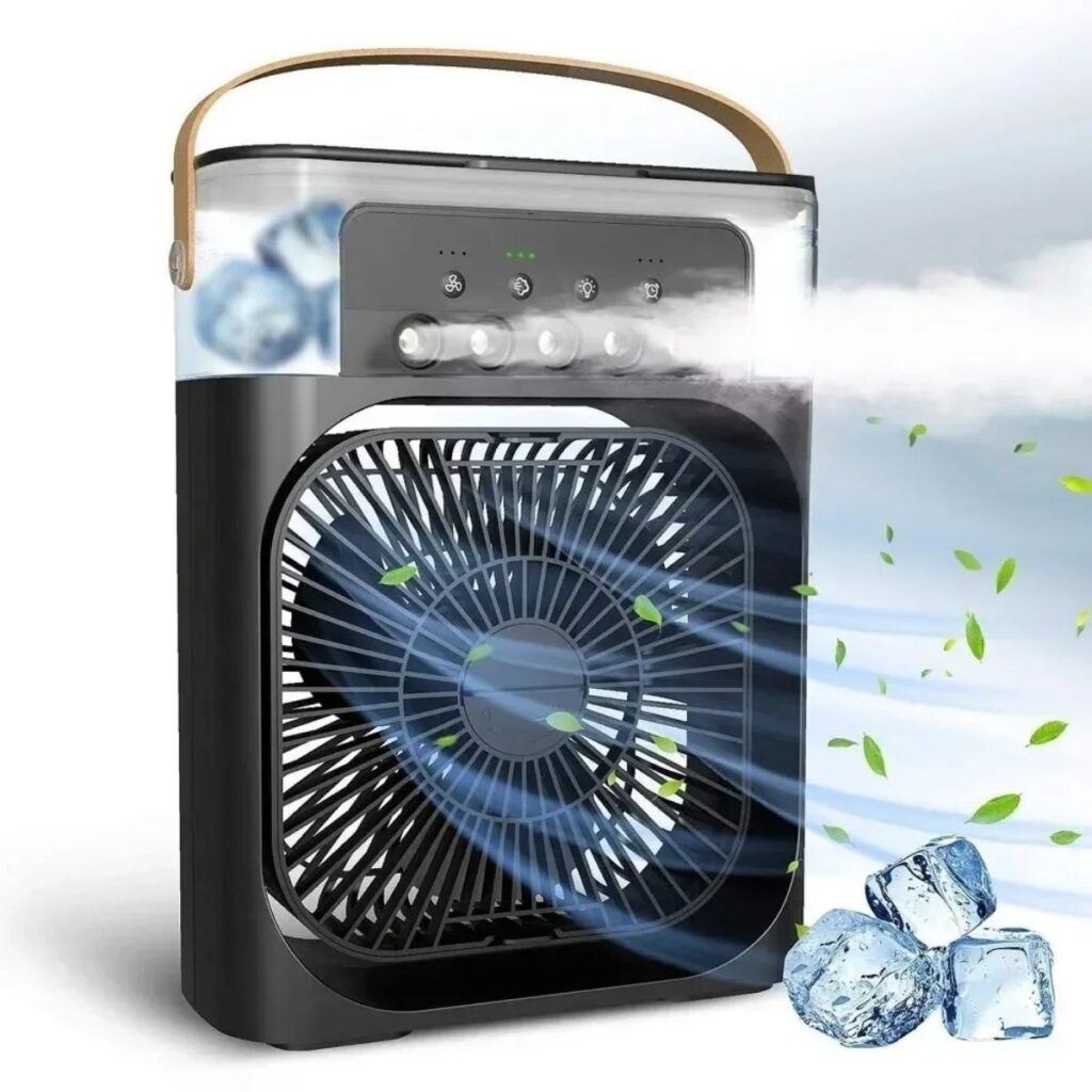 BUFFER® Taşınabilir 3 Farklı Mod Ayarlı 7 Farklı Led Işıklı Sulu Soğutmalı Taşınabilir Masaüstü USB Fan Vantilatör