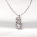 Mey İthalat® 316L Çelik Silver Renk Zirkon Taşlı Kalpli Fiyonk Kolye