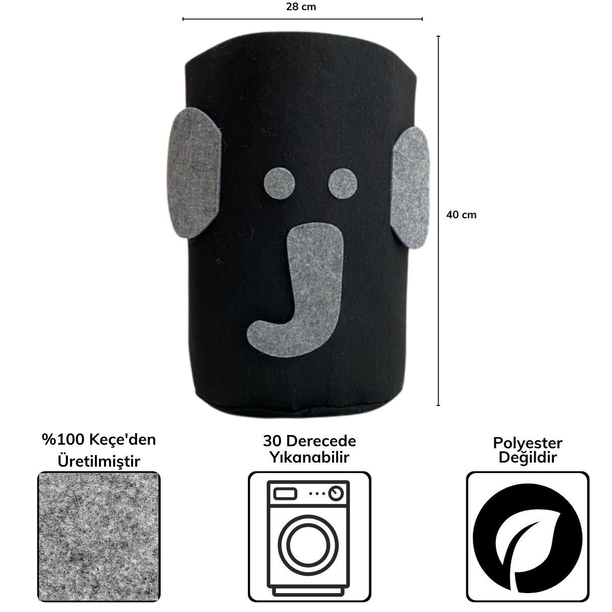 BUFFER® Sevimli Keçe Fil Desenli Çocuk Bebek Odası Kirli Çamaşır Sepeti Oyuncak Saklama Kutusu BUFFER® Sevimli Keçe Fil Desenli Çocuk Bebek Odası Kirli Çamaşır Sepeti Oyuncak Saklama Kutusu