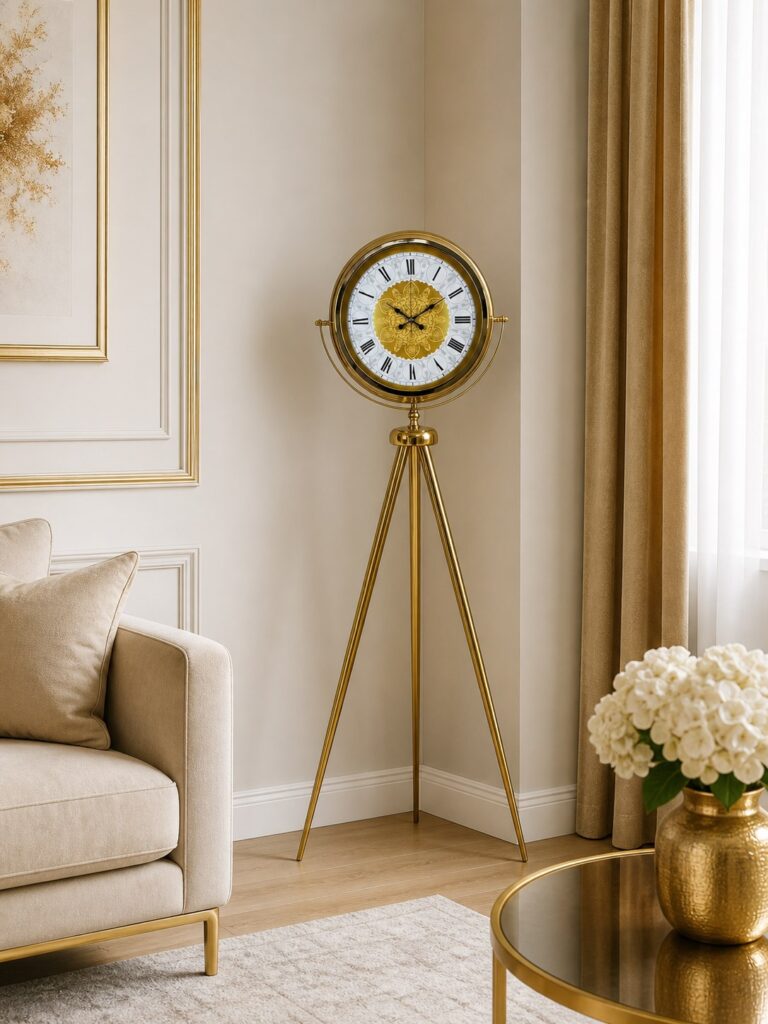 Gold Osmanlı Motifli Tripod Ayaklı Saat