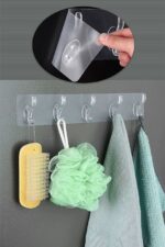 BUFFER® 5'li Güçlü Yapışkanlı Şeffaf Duvar Askısı Banyo Mutfak Düzenleyici Pratik Askılık - Görsel 8