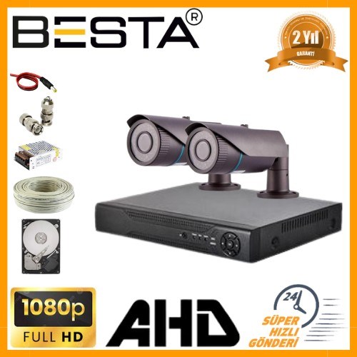 2 MP 1080P 2 Kameralı Harddisk Dahil AHD Güvenlik Seti