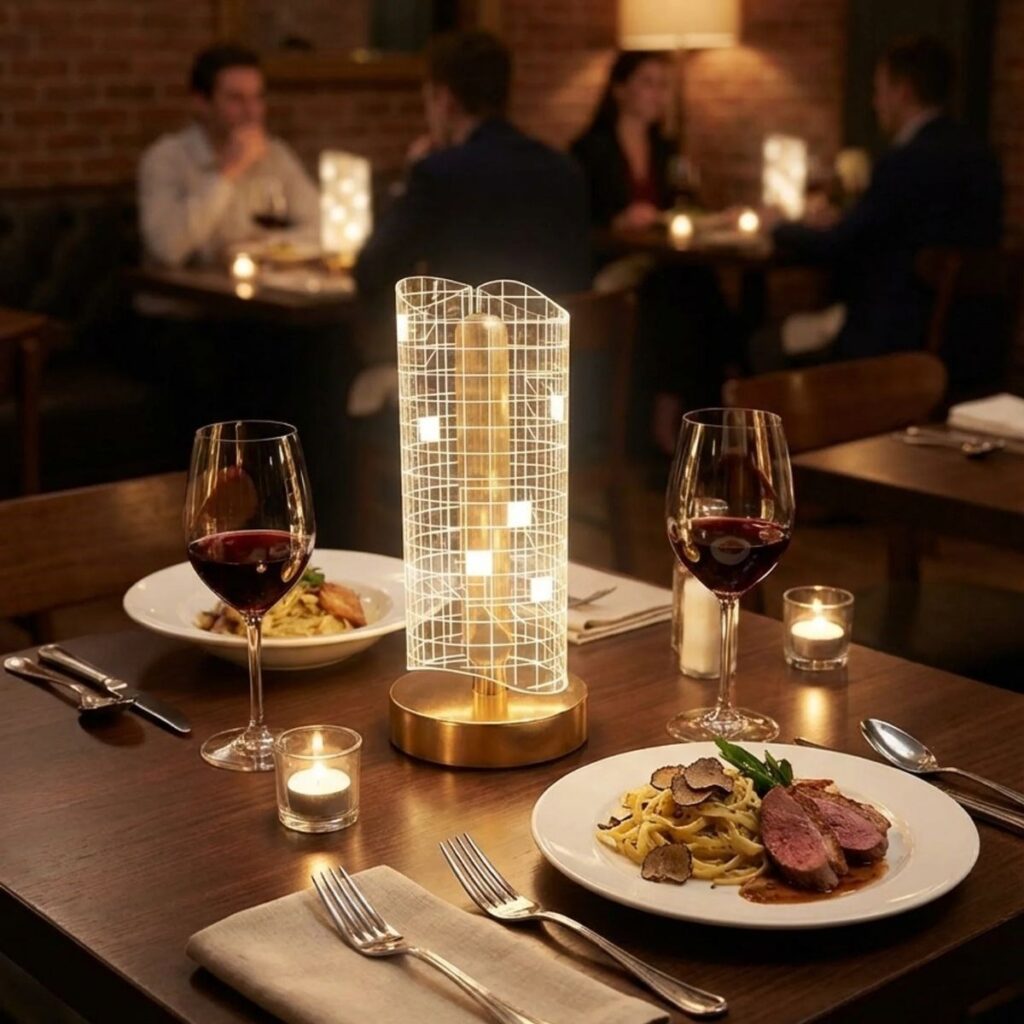 BUFFER® Dalgalı Silindirik Kristal Kareli Model LED Masa Lambası – Gold Tabanlı