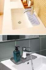 BUFFER® Lavabo İçin Silikon Esnek Mat Musluk Sapı Damlama Tutucu Raf Mutfak Tezgahı Sıçrama Koruma - Görsel 8