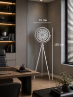 Klasik Rakamlı Beyaz Tripod Ayaklı Saat - Görsel 4