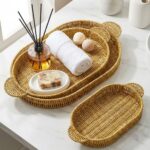 BUFFER® İç İçe Geçebilen 3’lü Oval Plastik Rattan Tepsi Seti–Hasır Görünümlü Çok Amaçlı Servis ve Sunum Tepsileri - Görsel 2