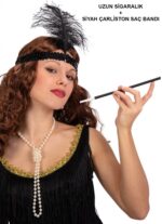 Mey İthalat® 1920'ler Gatsby Aksesuar Seti – Siyah Charleston Saç Bandı & Sigaralık
