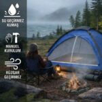 BUFFER® 3 Kişilik Manuel Kamp Çadırı – Düz Kapılı Outdoor Aile, Doğa, Piknik ve Kamp Çadırı 200x150x110 cm - Görsel 5