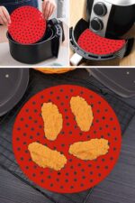 BUFFER® Siyah Isıya Dayanıklı Yıkanılabilir Silikon Fırın Ve Airfryer Yuvarlak Model Pişirme Matı 20 Cm - Görsel 6