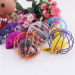 BUFFER® Renkli Metal Kafesli Peluş Fareli Kedi Köpek Oyuncağı Oyun Topu 6 cm - Görsel 3