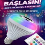 Bluetooth RGB LED Hoparlörlü Akıllı Ampul - Renkli Müzikli Lamba ve Kumanda