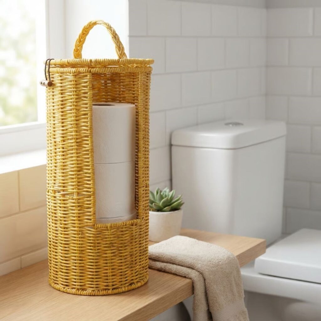 BUFFER® Askılı Plastik Rattan Tuvalet Kâğıdı Standı – Hasır Görünümlü