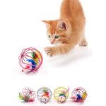 BUFFER® Renkli Metal Kafesli Peluş Fareli Kedi Köpek Oyuncağı Oyun Topu 6 cm - Görsel 4