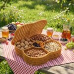 BUFFER® Kapaklı 5 Bölmeli Plastik Rattan Organizer Kutu – Hasır Desenli Çok Amaçlı Saklama ve Sunum Sepeti Çerezlik - Görsel 3