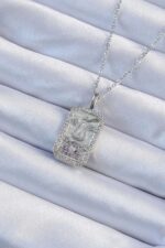 Mey İthalat® 316L Çelik Zincir Gümüş Renk Lila Zirkon Taşlı Tarot Kolye