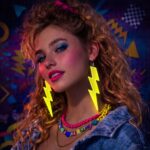 Mey İthalat® 80’ler 90'lar Retro Neon Sarı Şimşek Küpe 10 cm - Görsel 2