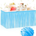 Mey İthalat® Kendinden Yapışkanlı Makaron Mavi Püsküllü Masa Eteği – 75 x 275 cm Parti Süslemesi