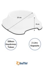 BUFFER® Silikon Kaydırmaz Taban Plastik Kedi ve Köpek Mama ve Su Kabı 2 L - Görsel 7