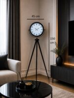 Siyah & Beyaz Saf Sade Tasarım Tripod Ayaklı Saat - Görsel 4