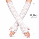 Mey İthalat® Uzun Zarif Dantel Eldiven Parmaksız Beyaz 35 cm