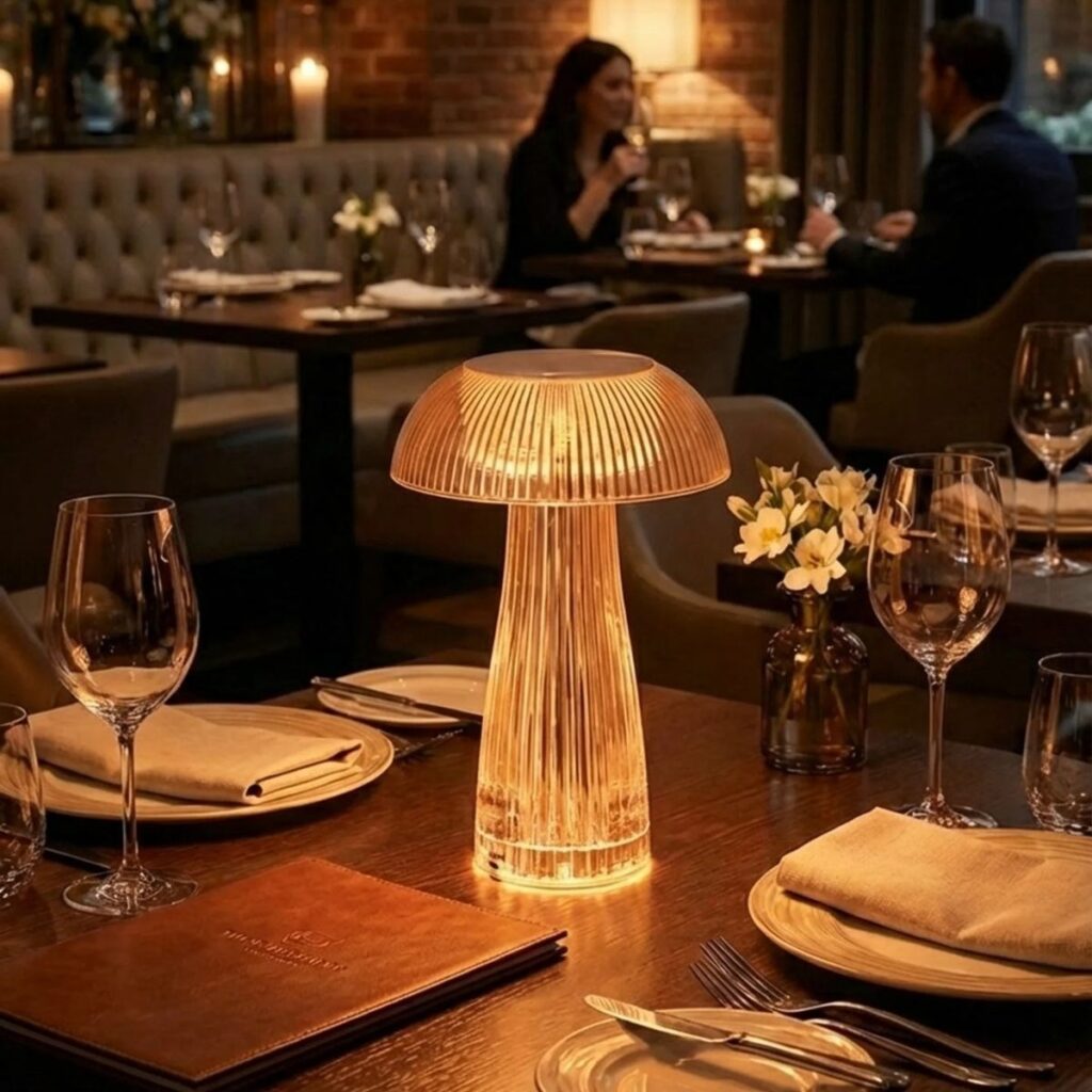 BUFFER® Şeffaf Mantar Model LED Masa Lambası –Kumandalı Şarjlı