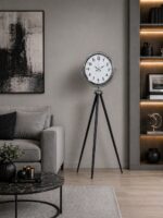 Krom Dekoratif Tasarım Tripod Ayaklı Saat