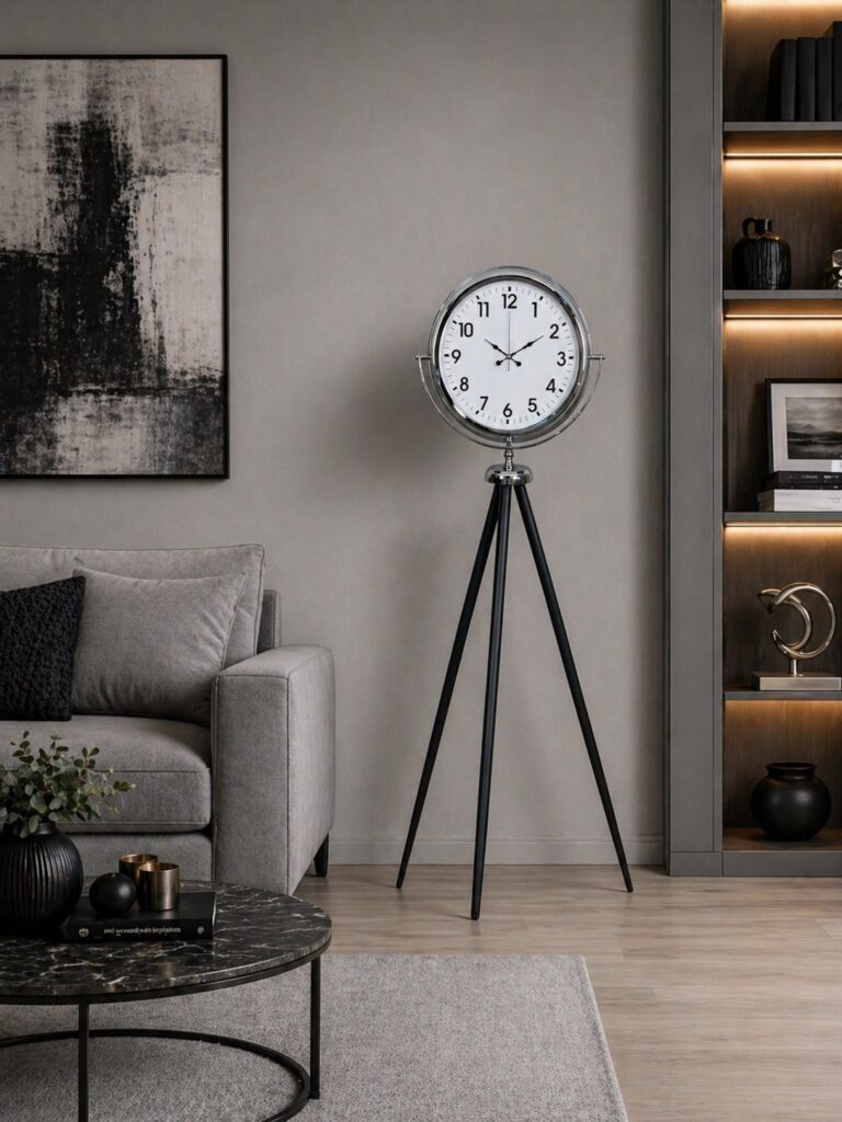 Krom Dekoratif Tasarım Tripod Ayaklı Saat