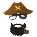 Mey İthalat® Kahve Renk Şapkalı Siyah Sakallı Pipolu Jack Sparrow Denizci Korsan Gözlüğü 24x25 cm - Görsel 2